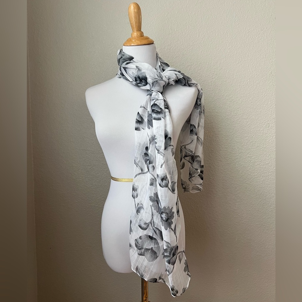 White Scarf with Gray Florals